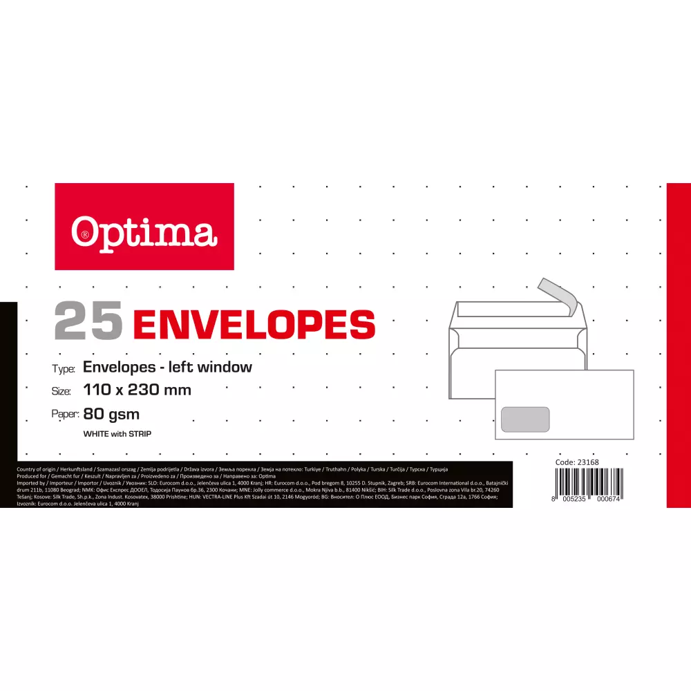 OPTIMA KOVERTA 11*23 LEVI PROZOR 25/1 OPTIMA KOVERTA 11*23 LEVI PROZOR 25/1