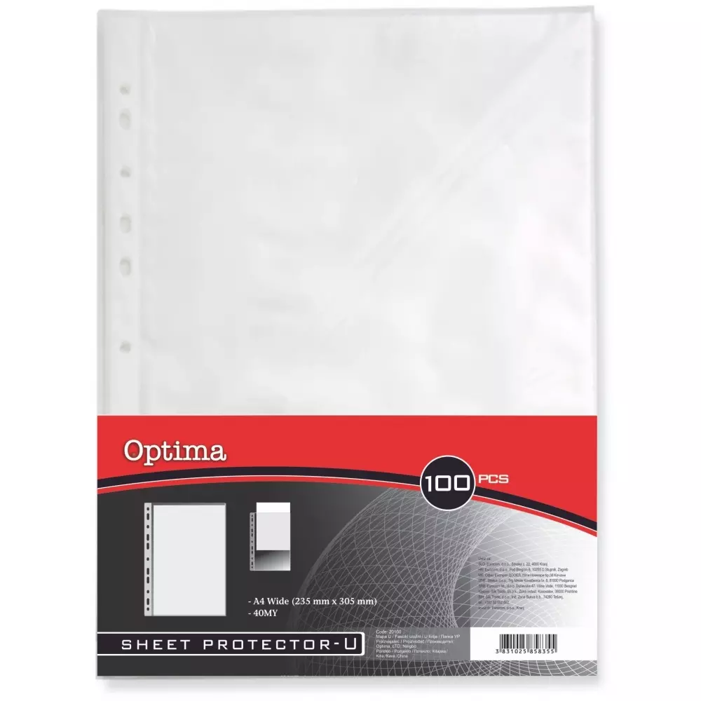 FOLIJA U CLEAR 40MIC A4 XXL 20/1 OPTIMA FOLIJA U CLEAR 40MIC A4 XXL 20/1 OPTIMA